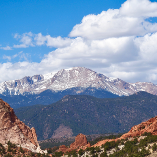Pikes Peak Mountain in the background, Garden of the Gods in the foreground