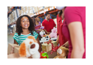 Collecting toys during the holidays for Toys for Tots is one opportunity to volunteer as a family. 